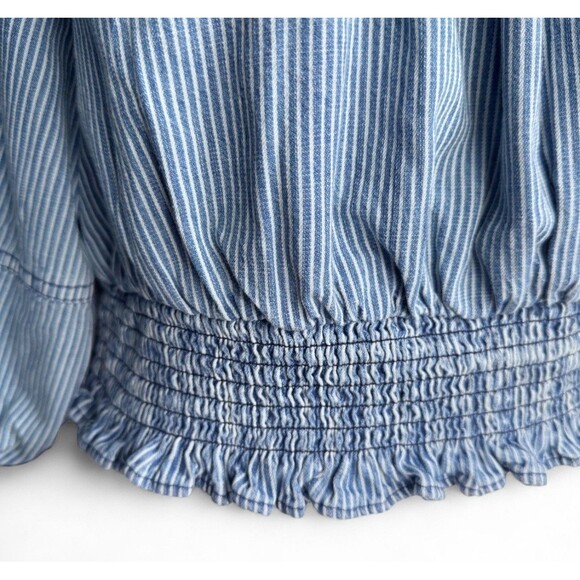 Anthropologie Porridge Top Sz L Ruby Off Shoulder Cropped Denim Striped Boho - Picture 12 of 16